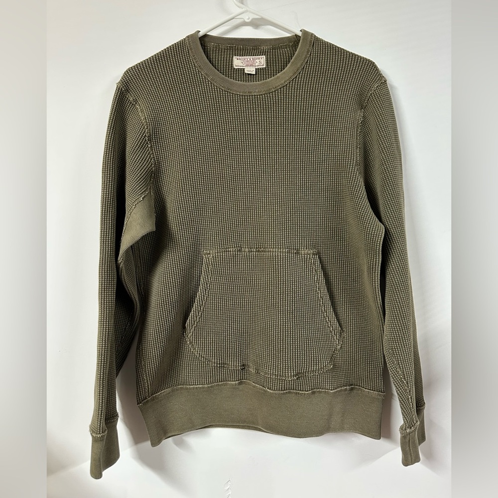 Wallace & Barnes Heavy Thermal Sweatshirt Men's Small Green Military Waffle Knit